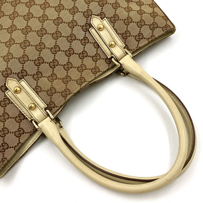 Gucci Hasla Bit Leather Canvas Beige Tote Gold — view 6