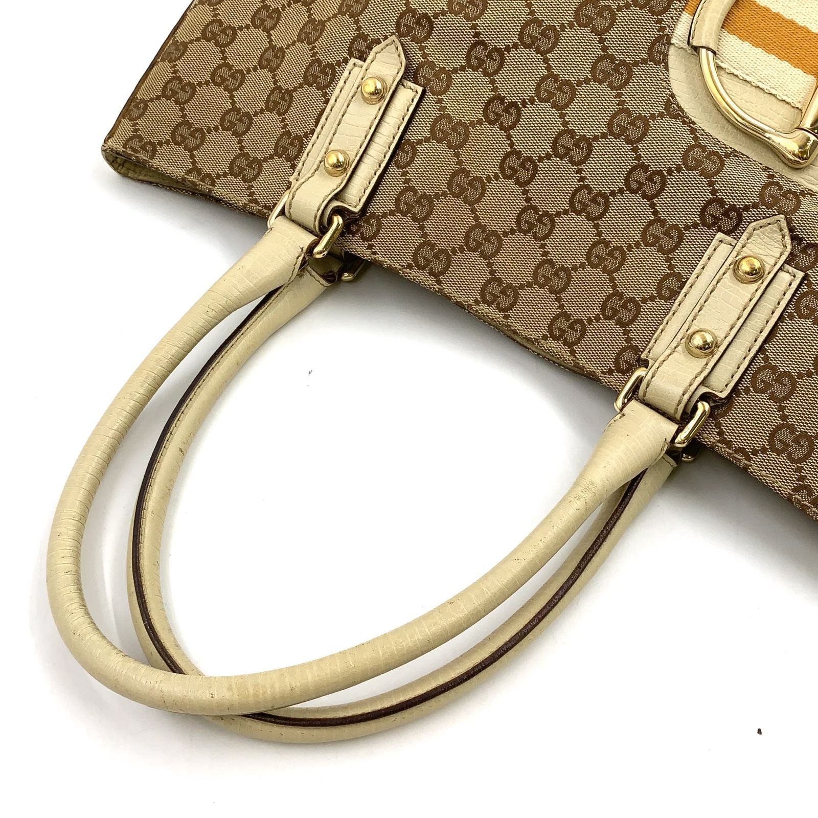 Gucci Hasla Bit Leather Canvas Beige Tote Gold — view 5