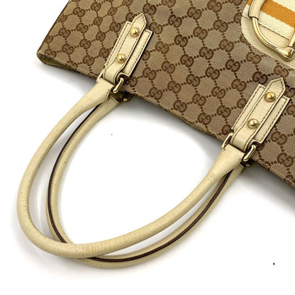 Gucci Hasla Bit Leather Canvas Beige Tote Gold — view 5