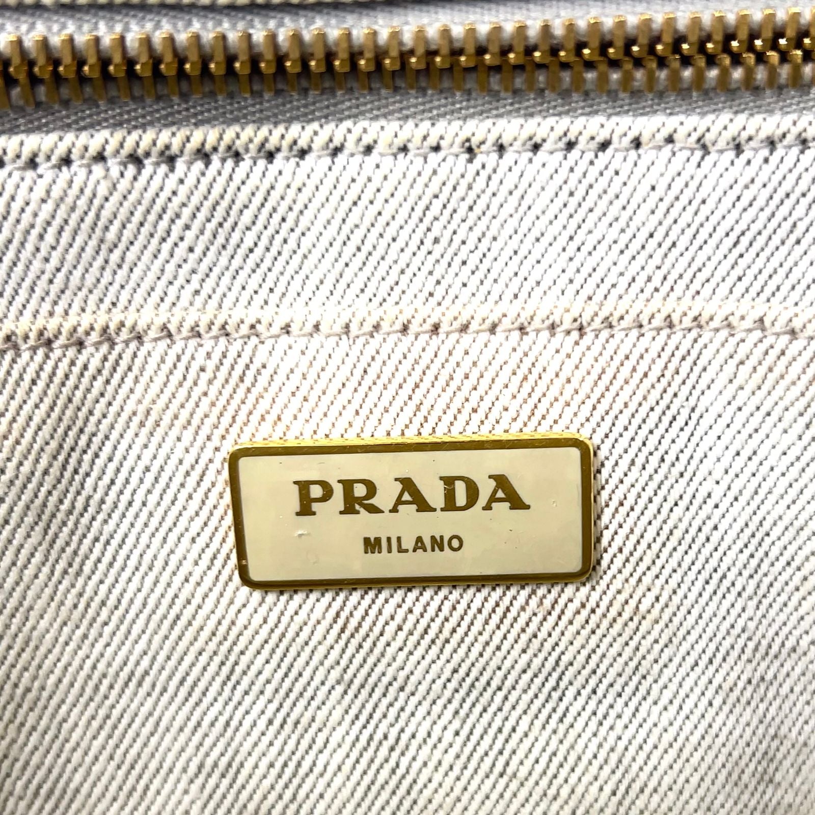 Prada Canapa Denim Light Gray Tote Gold — view 4