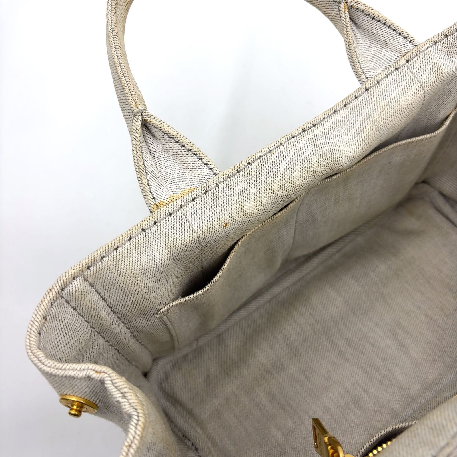 Prada Canapa Denim Light Gray Tote Gold — view 7