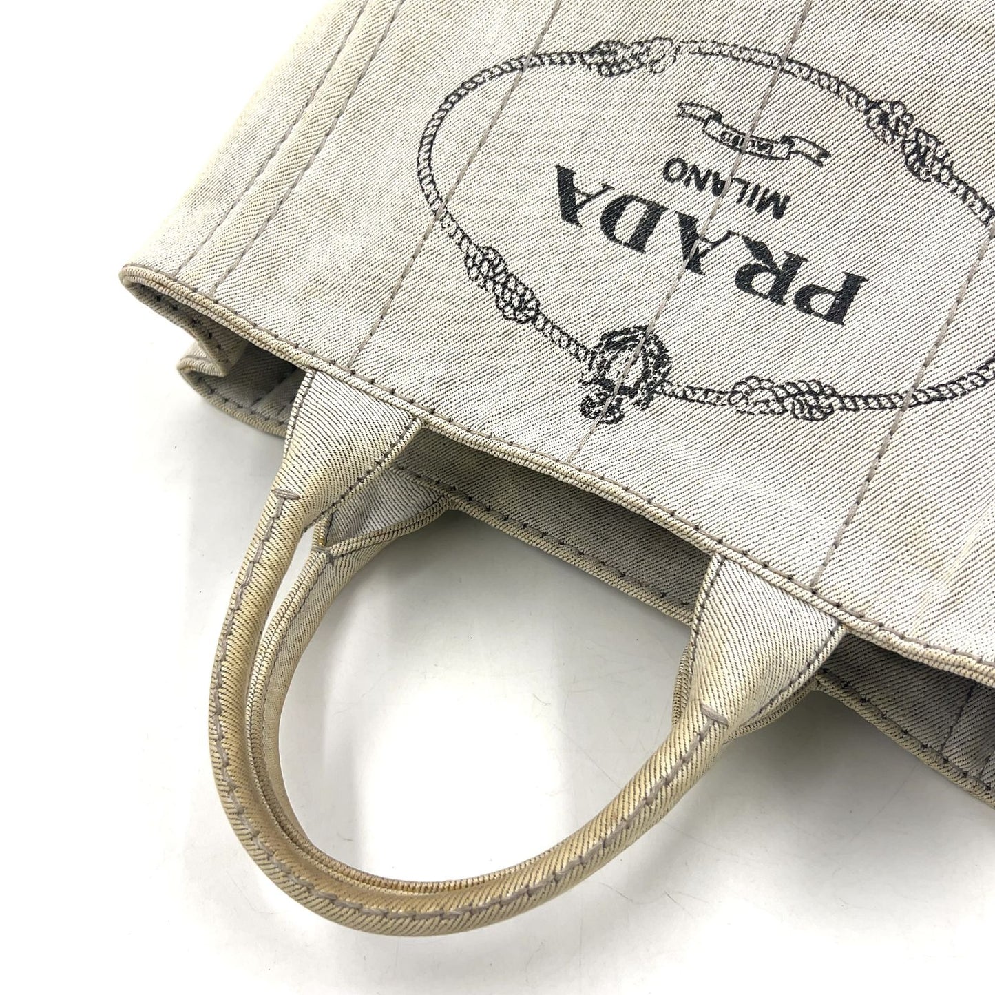 Prada Canapa Denim Light Gray Tote Gold — view 5