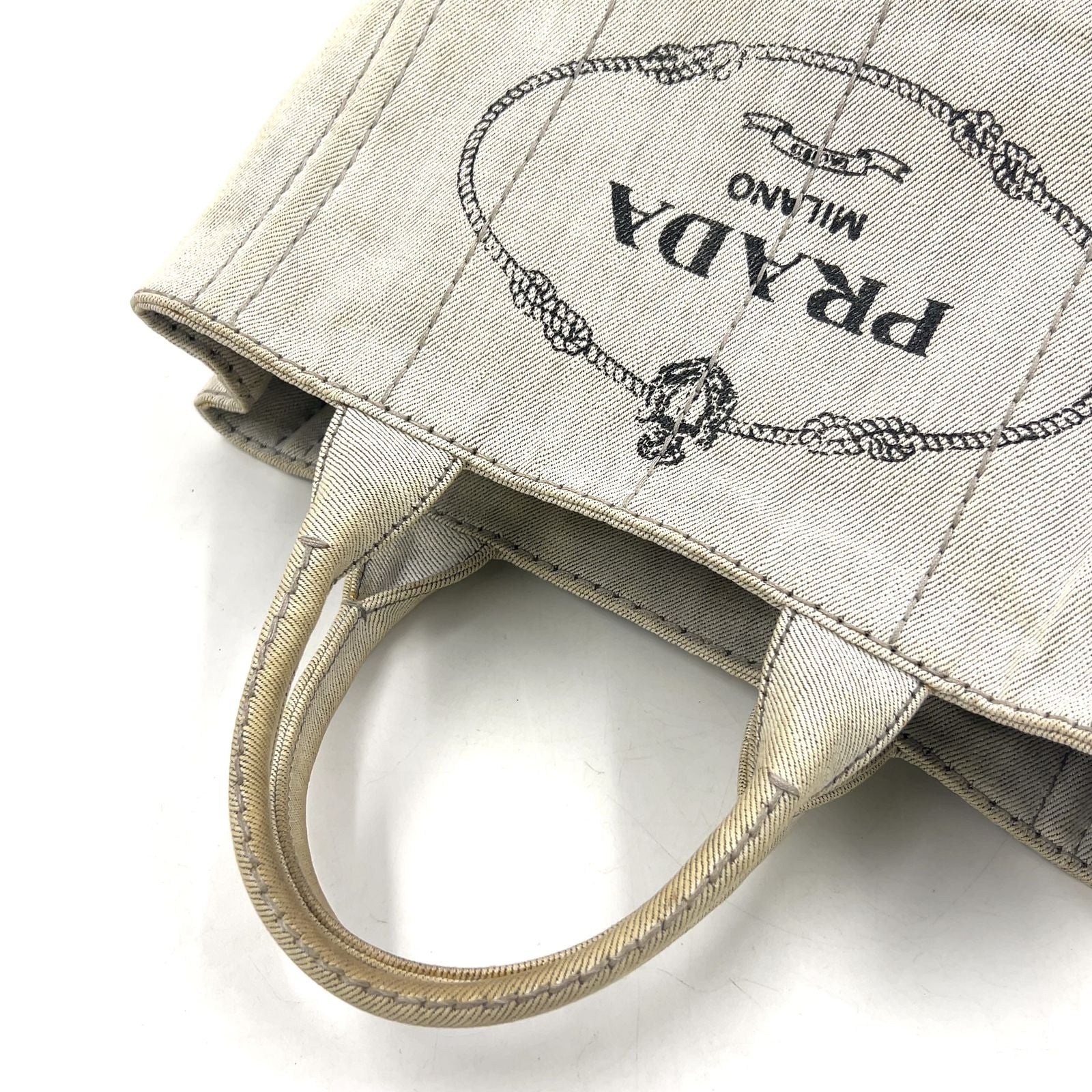 Prada Canapa Denim Light Gray Tote Gold — view 5