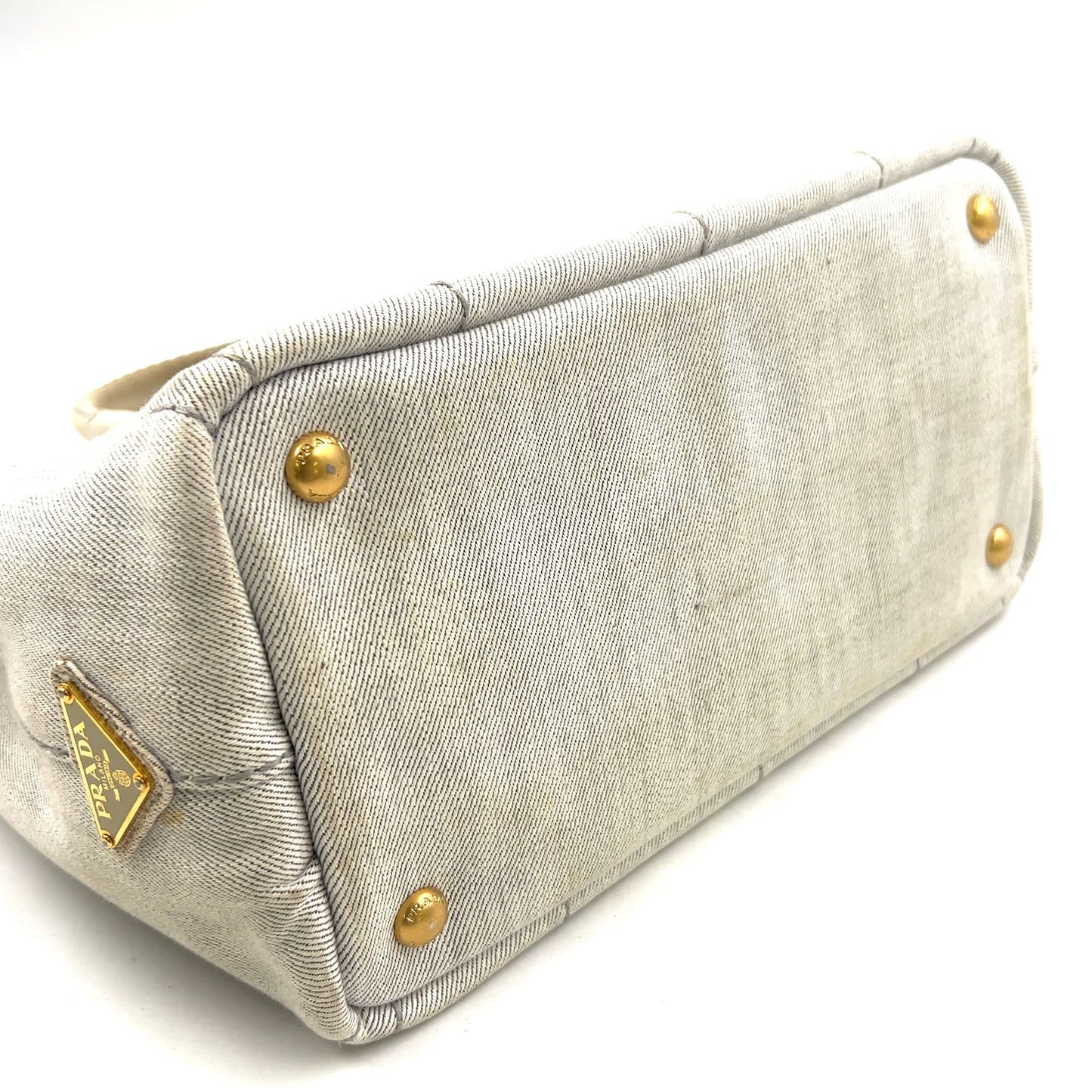 Prada Canapa Denim Light Gray Tote Gold — view 8