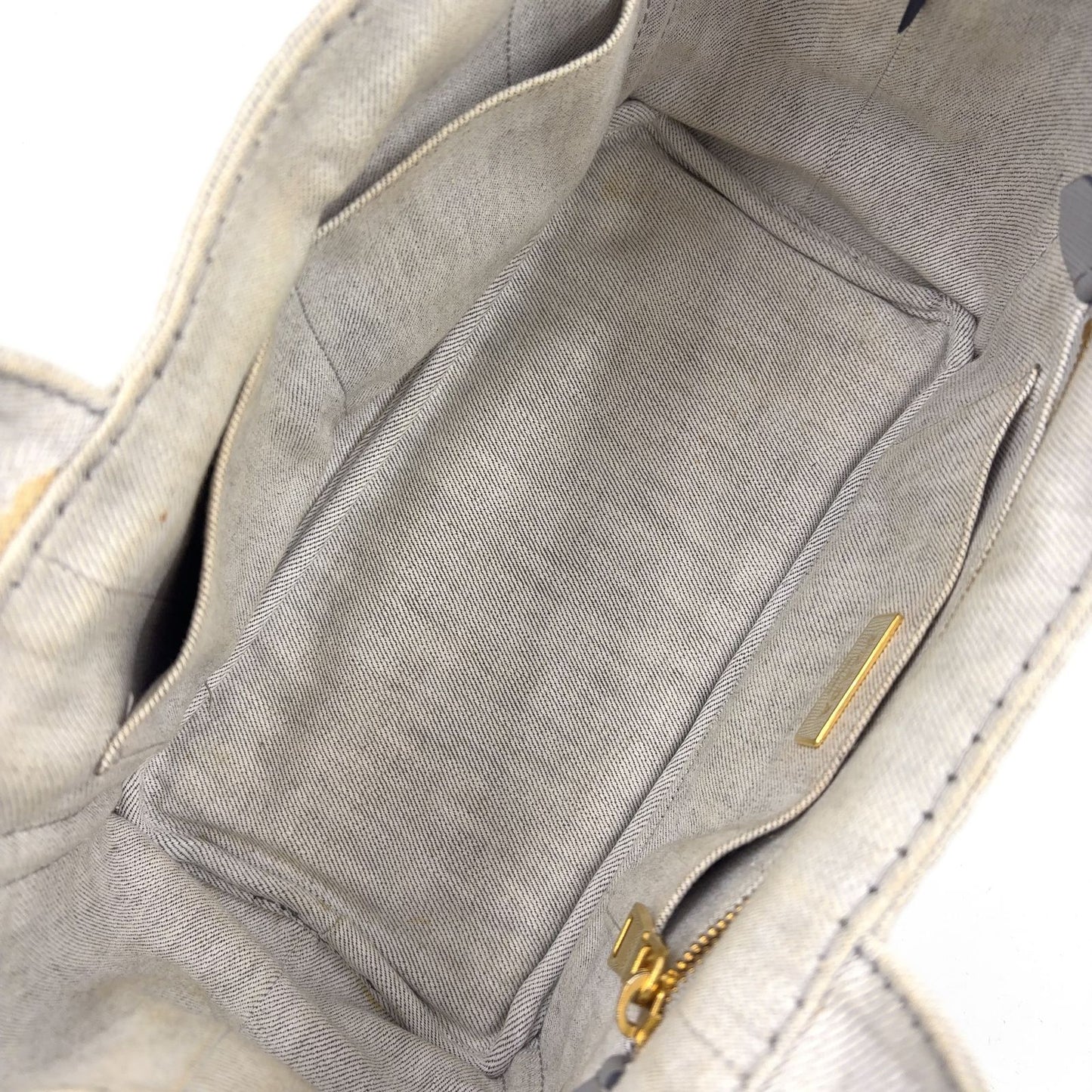 Prada Canapa Denim Light Gray Tote Gold — view 3