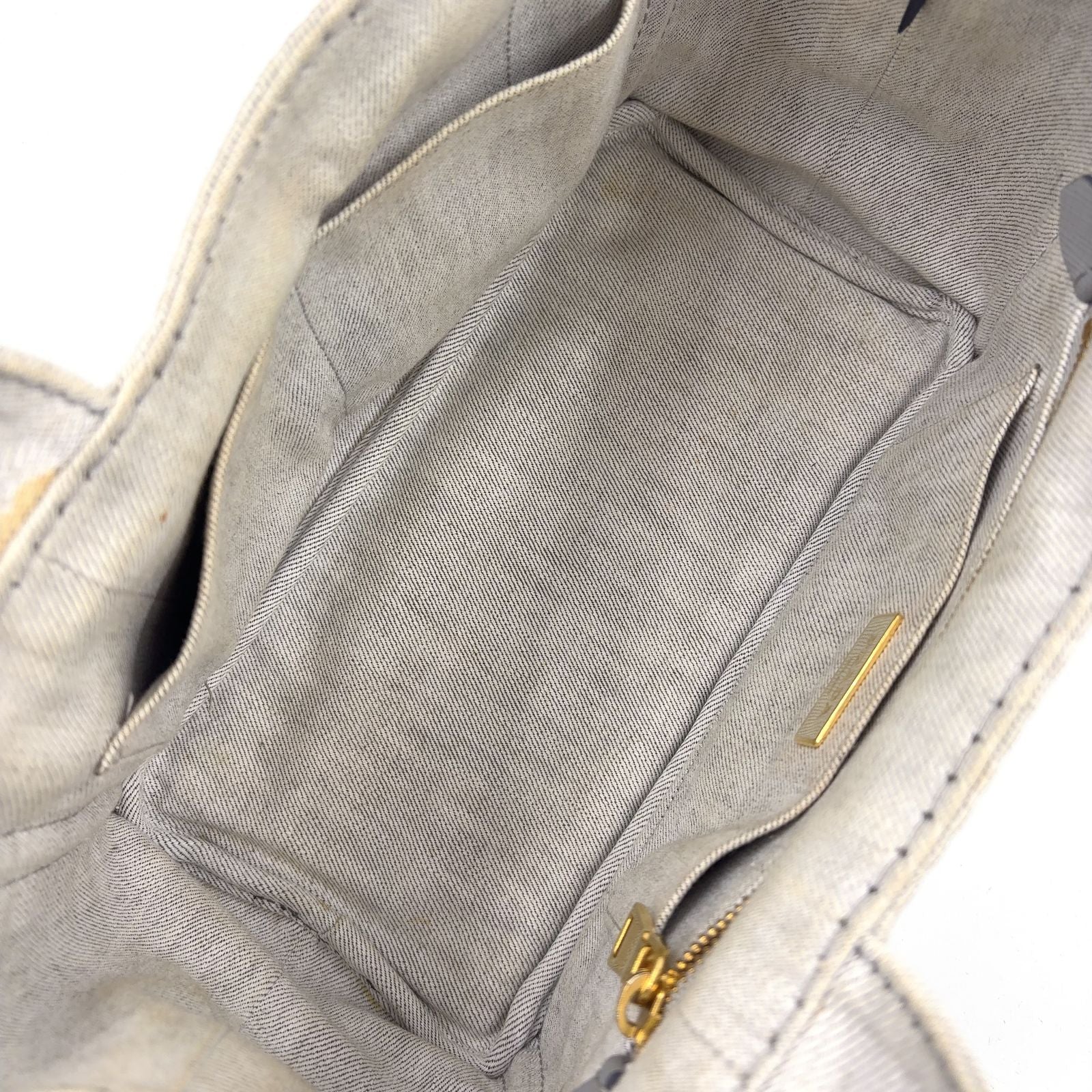 Prada Canapa Denim Light Gray Tote Gold — view 3