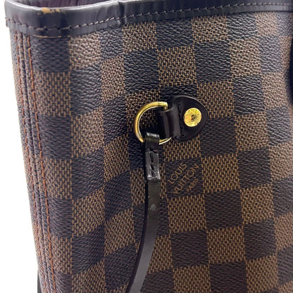Louis Vuitton Neverfull Damier Ebene Leather Brown Red Tote Gold — view 8