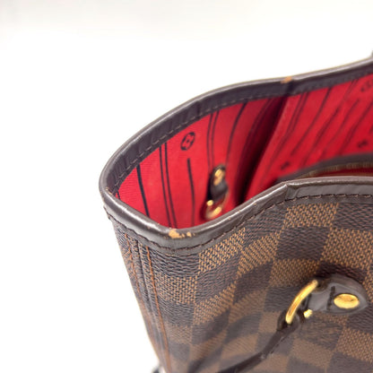 Louis Vuitton Neverfull Damier Ebene Leather Brown Red Tote Gold — view 9