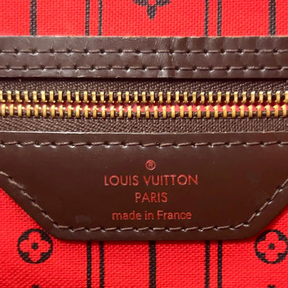 Louis Vuitton Neverfull Damier Ebene Leather Brown Red Tote Gold — view 4