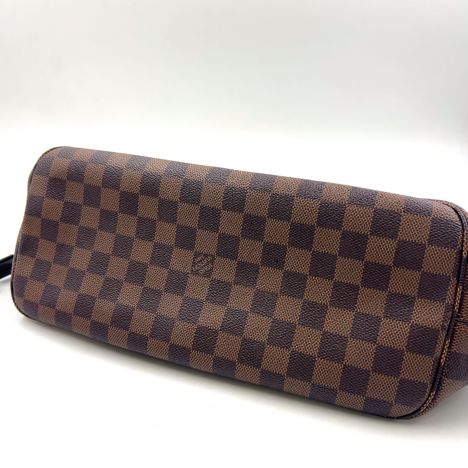 Louis Vuitton Neverfull Damier Ebene Leather Brown Red Tote Gold — view 5