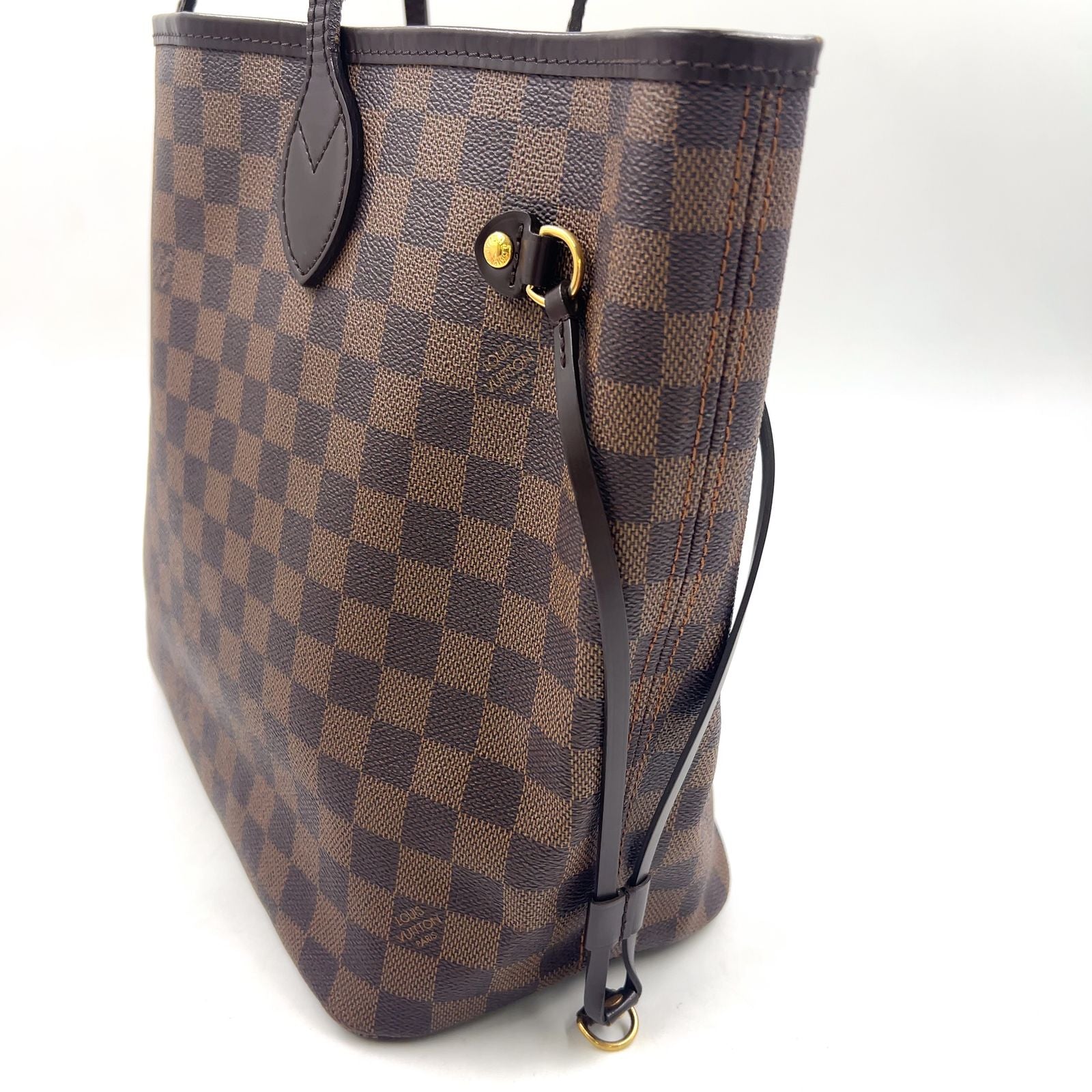 Louis Vuitton Neverfull Damier Ebene Leather Brown Red Tote Gold — view 7