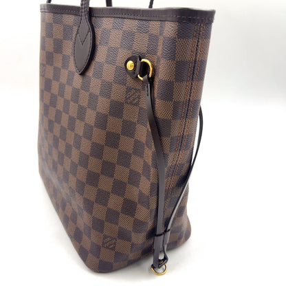 Louis Vuitton Neverfull Damier Ebene Leather Brown Red Tote Gold — view 7
