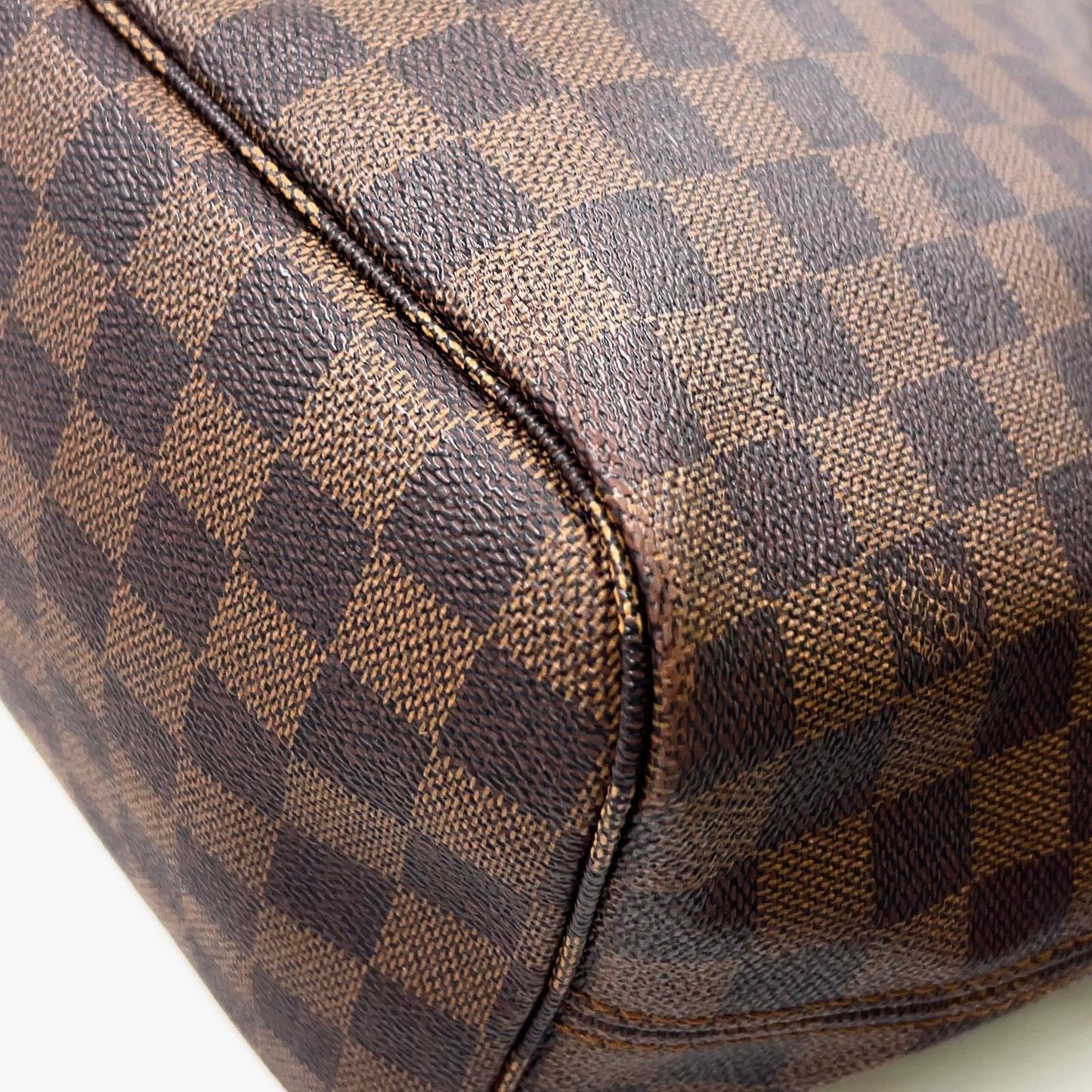 Louis Vuitton Neverfull Damier Ebene Leather Brown Red Tote Gold — view 6