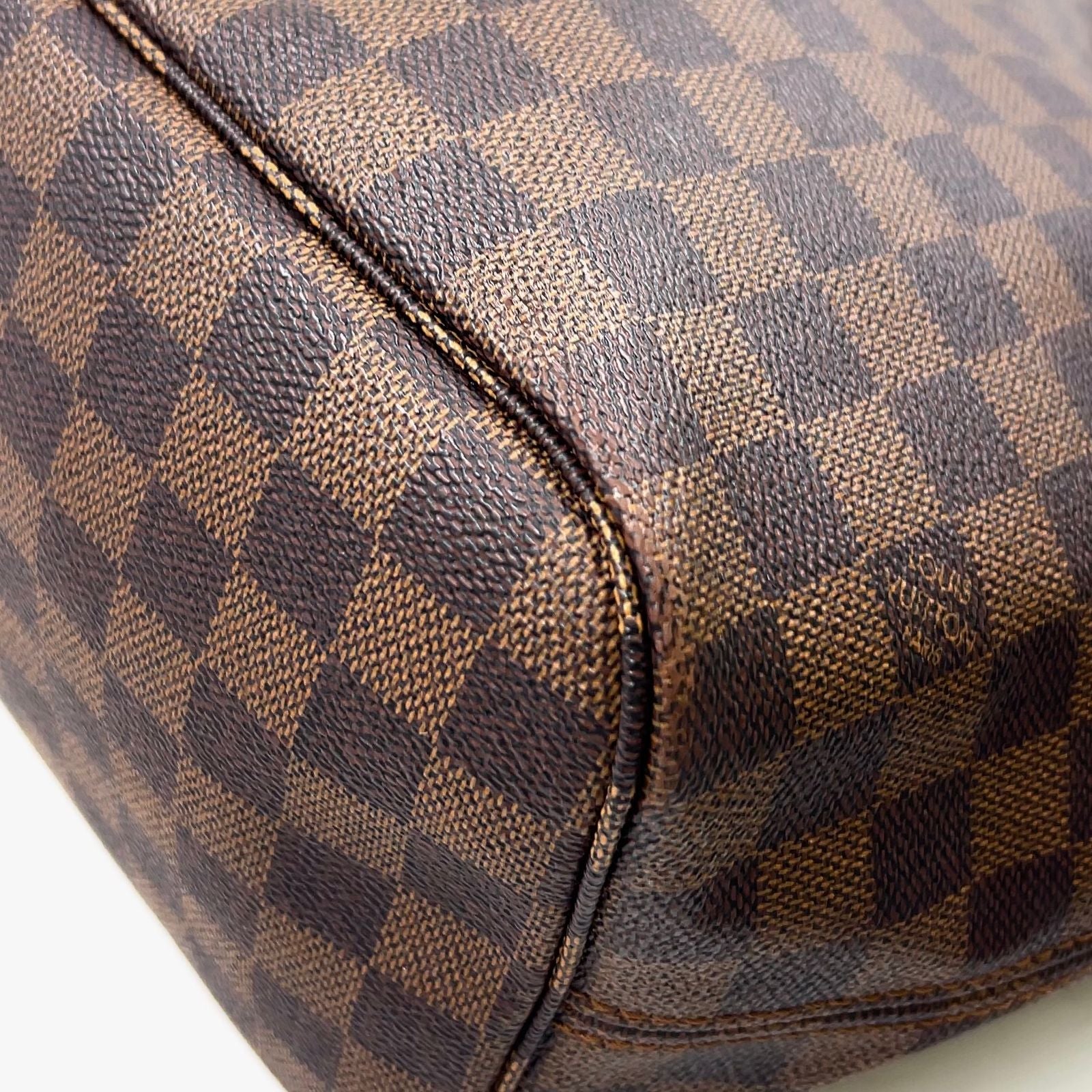 Louis Vuitton Neverfull Damier Ebene Leather Brown Red Tote Gold — view 6