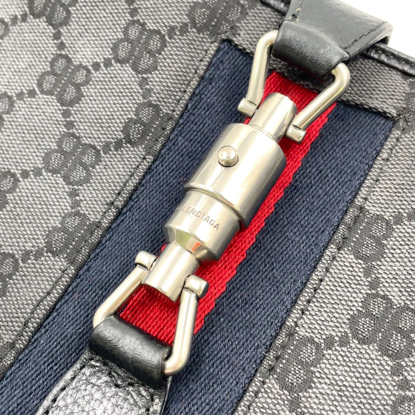 Gucci Jackie Leather Canvas Gray Black Multicolor Handbag Silver — view 6