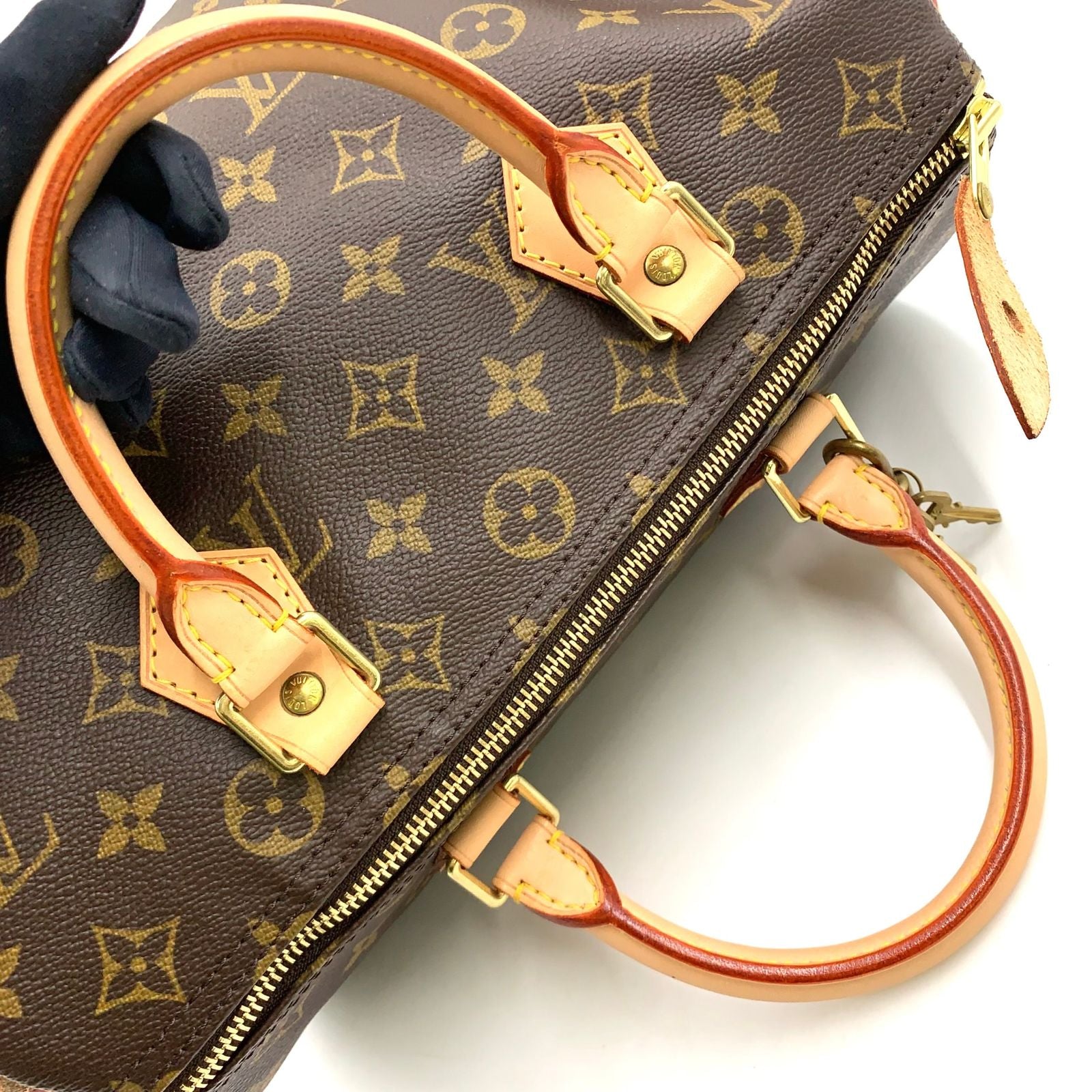 Louis Vuitton Speedy 30 Monogram Leather Brown Handbag Gold — view 7