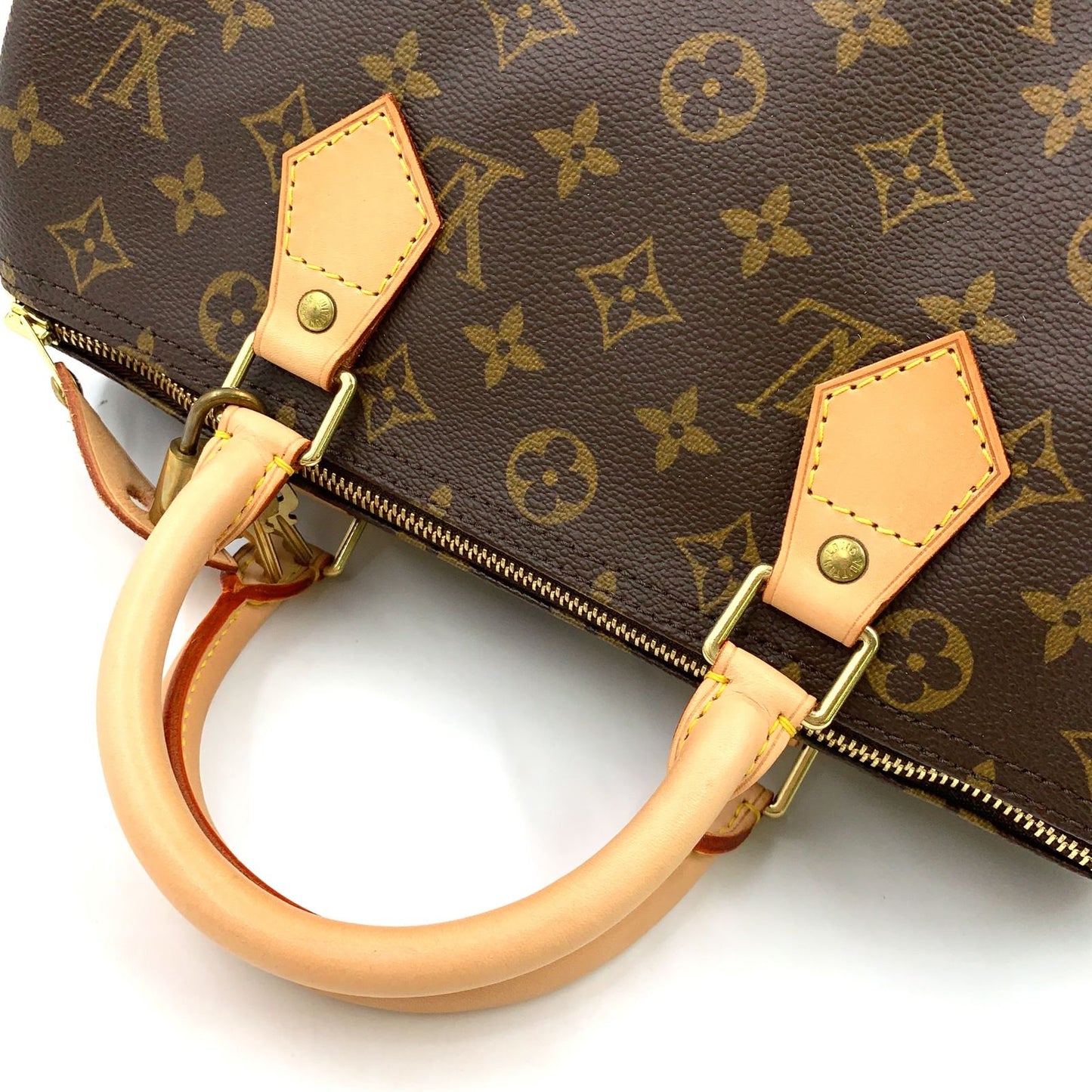 Louis Vuitton Speedy 30 Monogram Leather Brown Handbag Gold — view 5