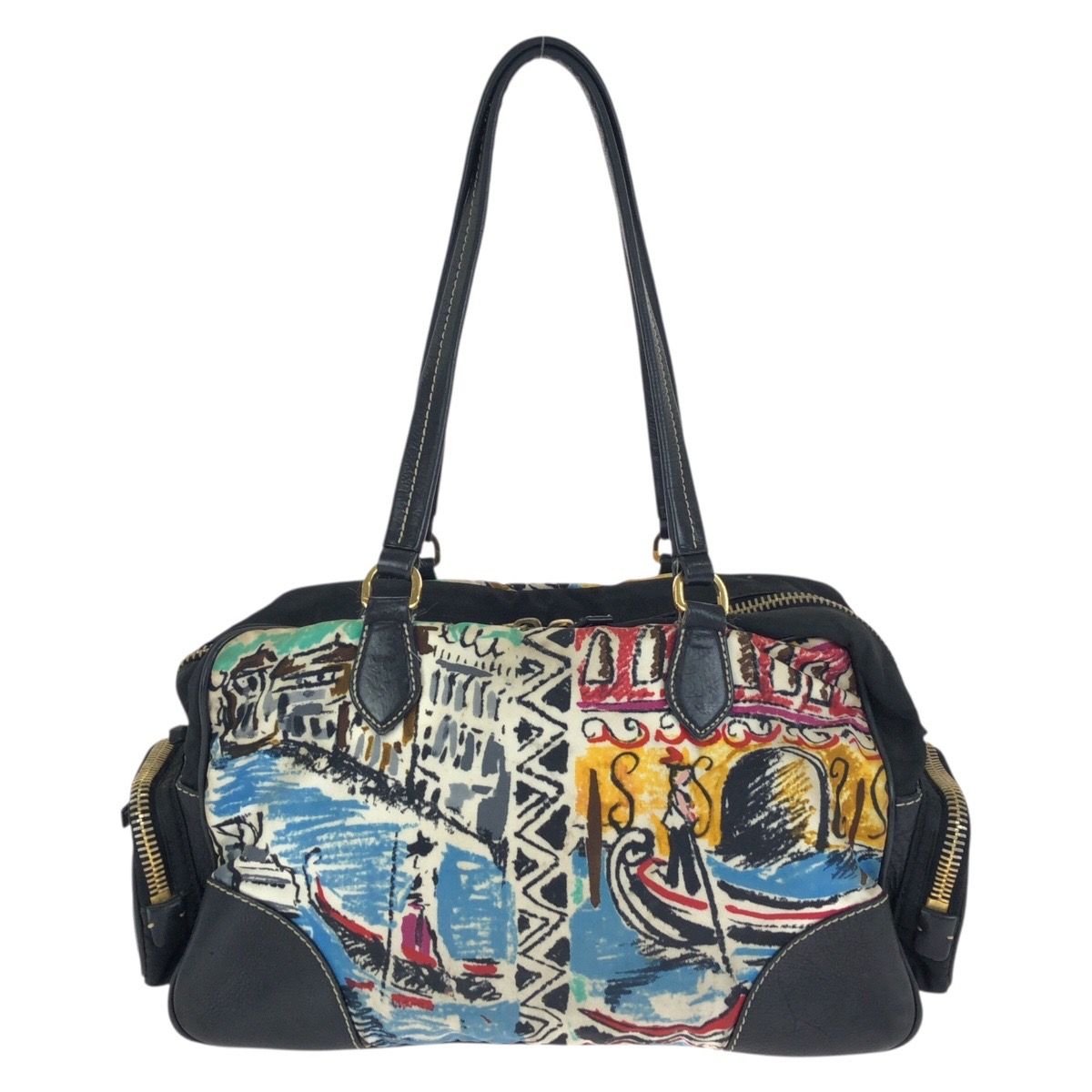Prada Tessuto Venice Black Multicolor Gold Nylon Leather Shoulder Bag — view 2