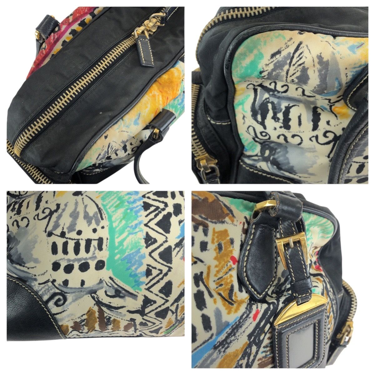 Prada Tessuto Venice Black Multicolor Gold Nylon Leather Shoulder Bag — view 6