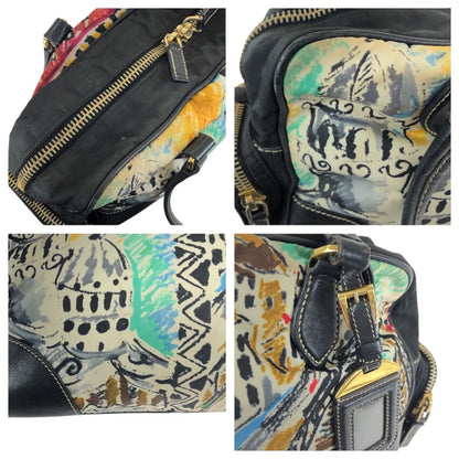 Prada Tessuto Venice Black Multicolor Gold Nylon Leather Shoulder Bag — view 6