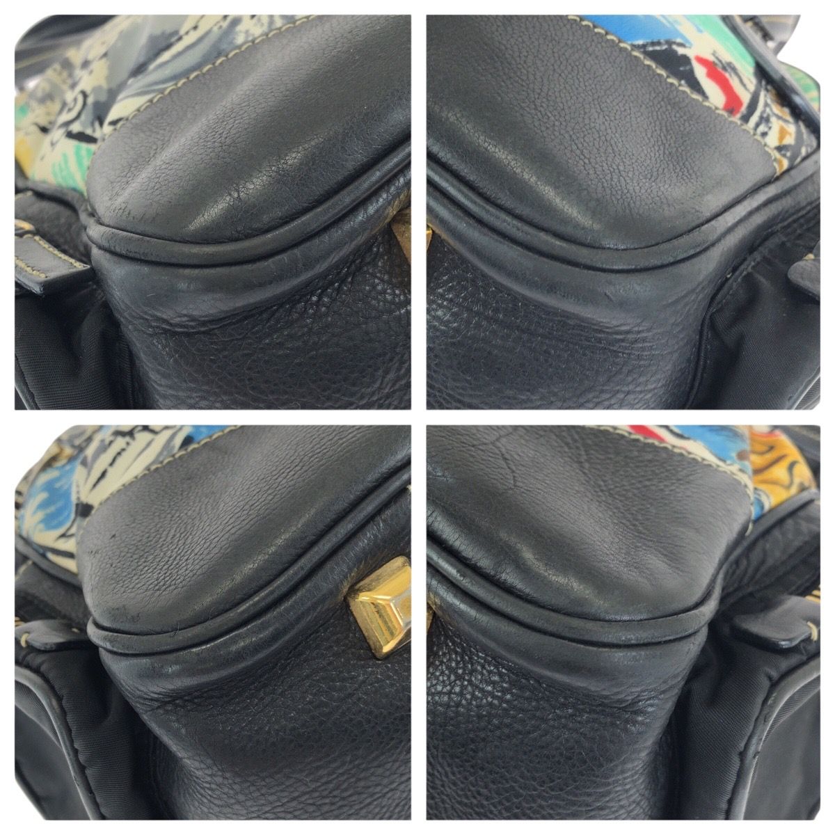 Prada Tessuto Venice Black Multicolor Gold Nylon Leather Shoulder Bag — view 3