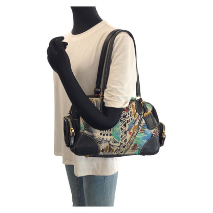 Prada Tessuto Venice Black Multicolor Gold Nylon Leather Shoulder Bag — view 7