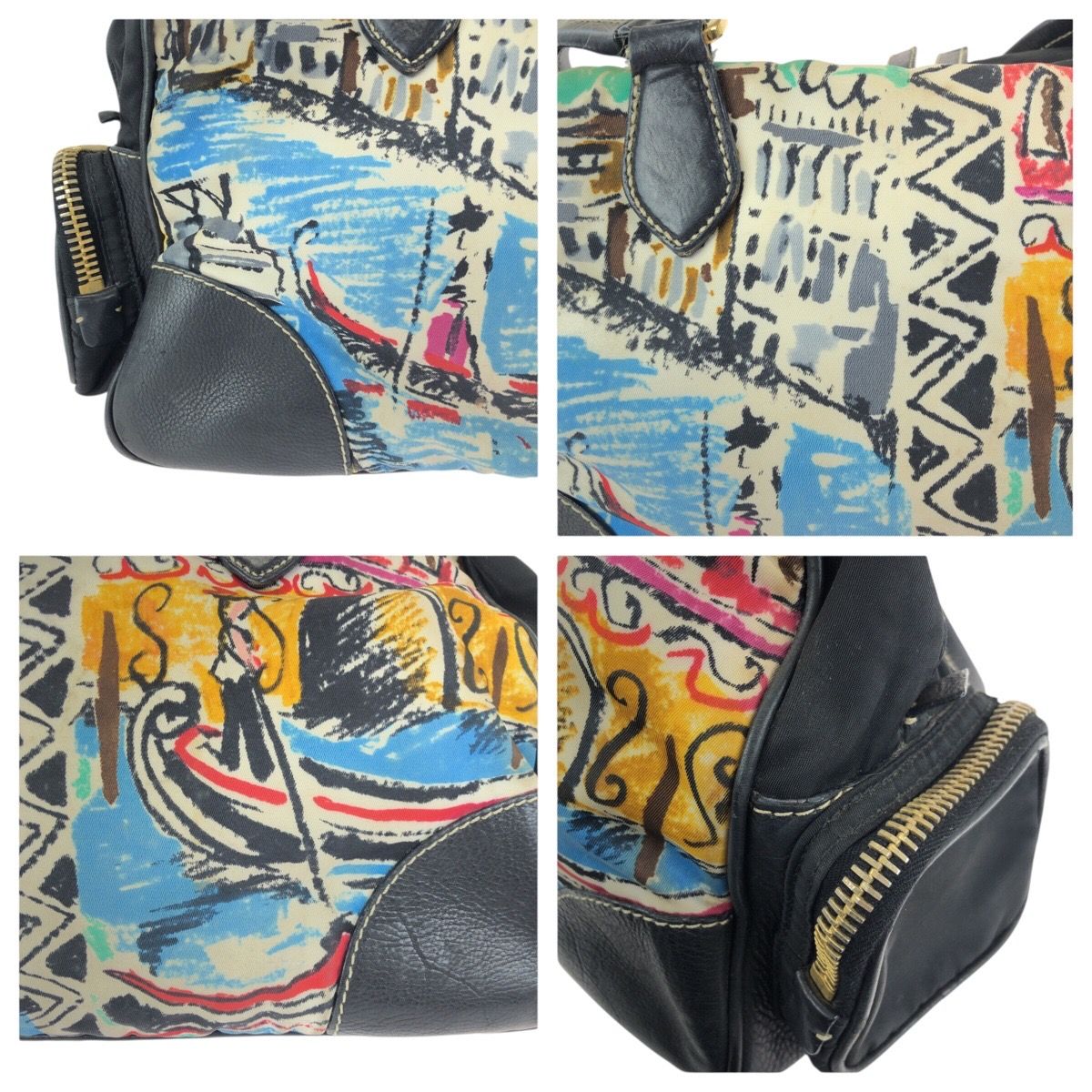 Prada Tessuto Venice Black Multicolor Gold Nylon Leather Shoulder Bag — view 5