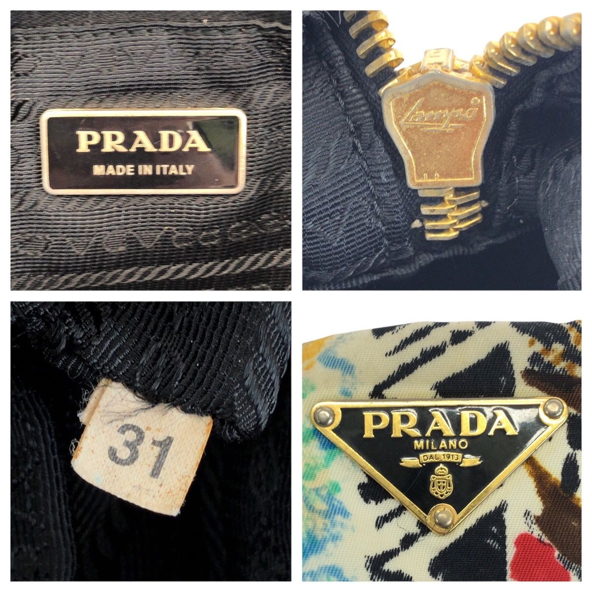 Prada Tessuto Venice Black Multicolor Gold Nylon Leather Shoulder Bag — view 4