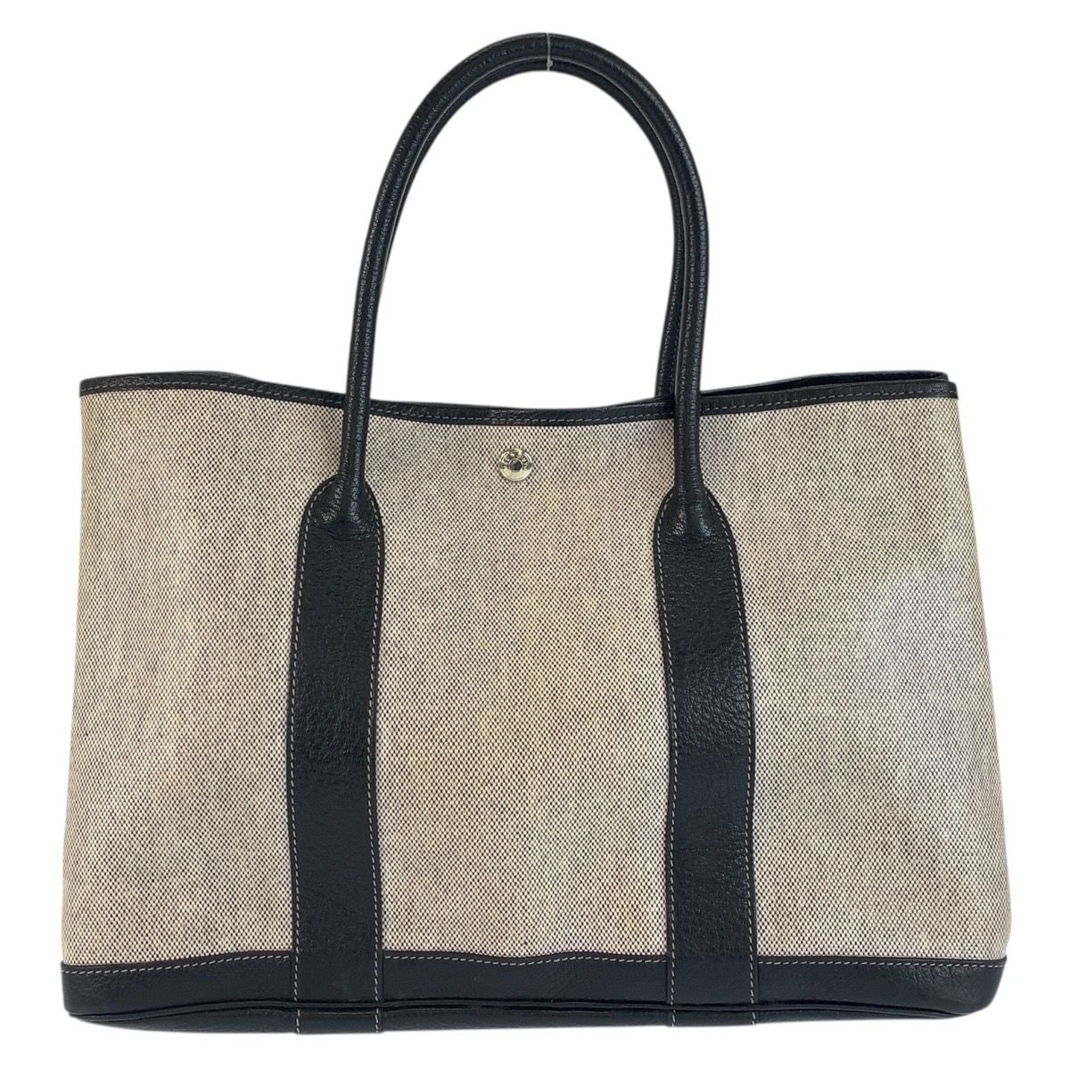 Hermes Garden Party PM Gray Black Silver Toile Ash Leather Tote