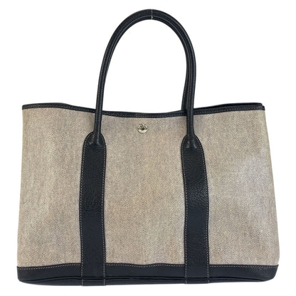 Hermes Garden Party PM Gray Black Silver Toile Ash Leather Tote