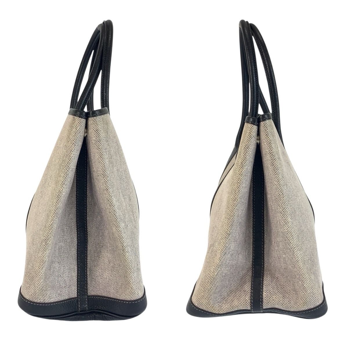 Hermes Garden Party PM Gray Black Silver Toile Ash Leather Tote — view 8