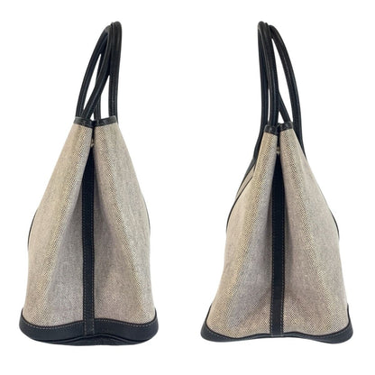 Hermes Garden Party PM Gray Black Silver Toile Ash Leather Tote — view 8
