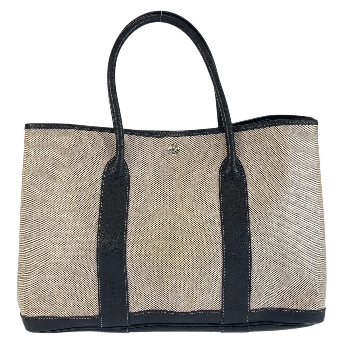 Hermes Garden Party PM Gray Black Silver Toile Ash Leather Tote — view 2