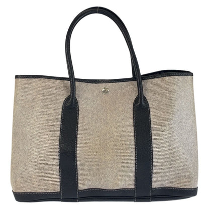 Hermes Garden Party PM Gray Black Silver Toile Ash Leather Tote — view 2