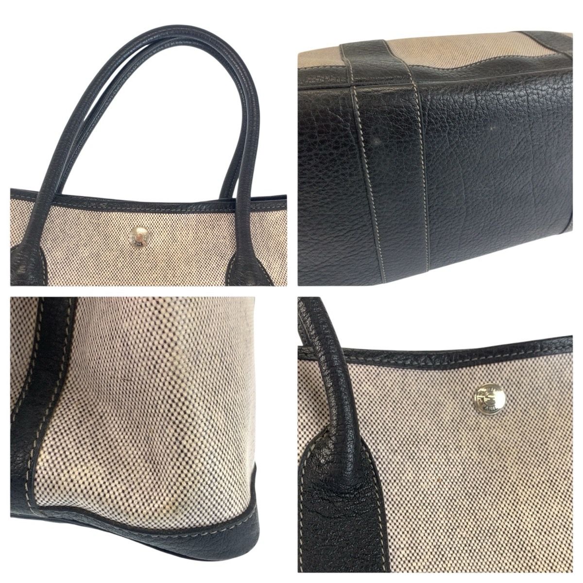 Hermes Garden Party PM Gray Black Silver Toile Ash Leather Tote — view 5