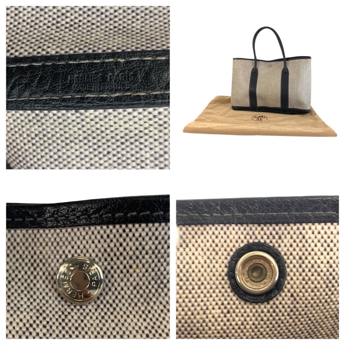 Hermes Garden Party PM Gray Black Silver Toile Ash Leather Tote — view 3