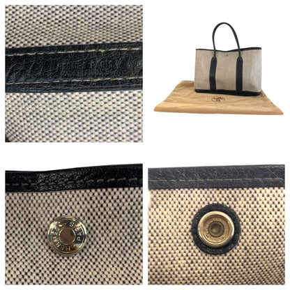 Hermes Garden Party PM Gray Black Silver Toile Ash Leather Tote — view 3
