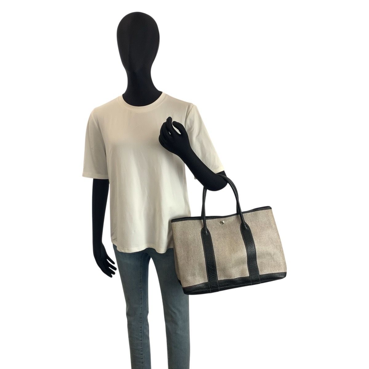 Hermes Garden Party PM Gray Black Silver Toile Ash Leather Tote — view 7