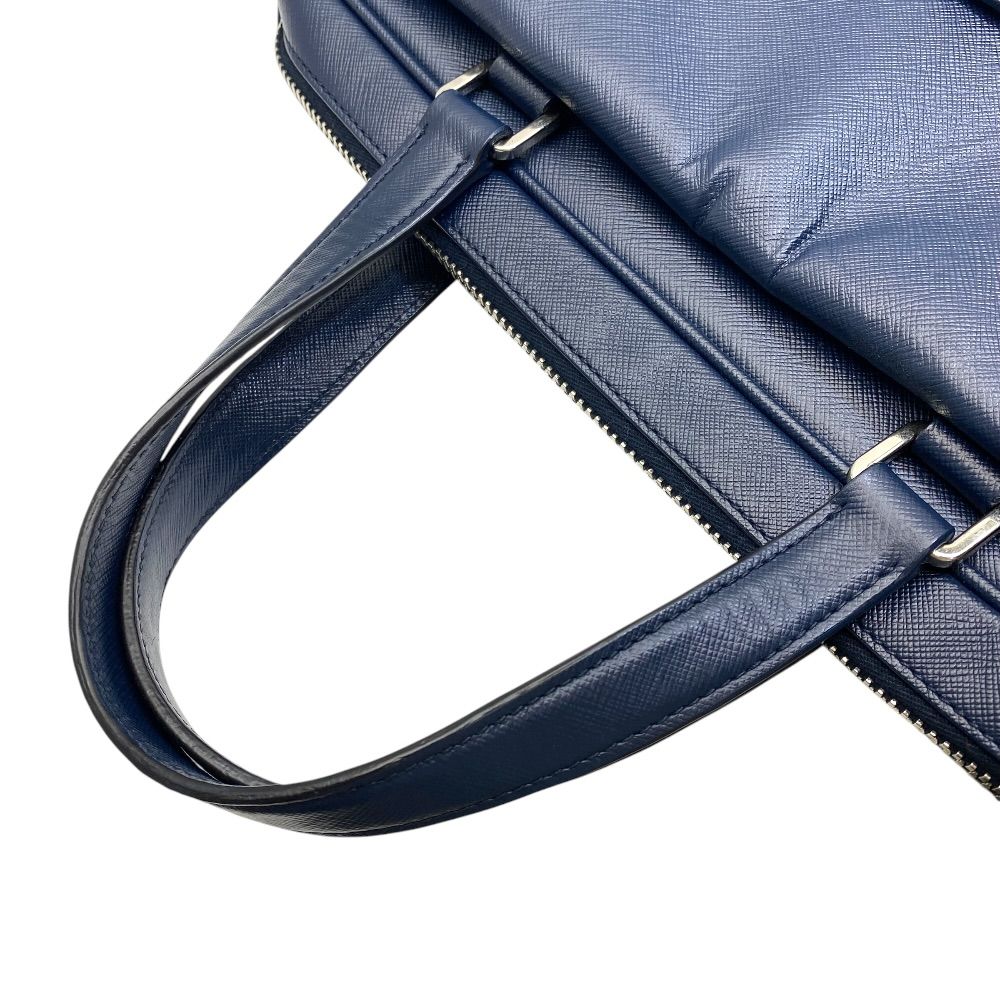 Prada Business Briefcase Triangle Logo Saffiano Leather Navy Silver Practical — view 6