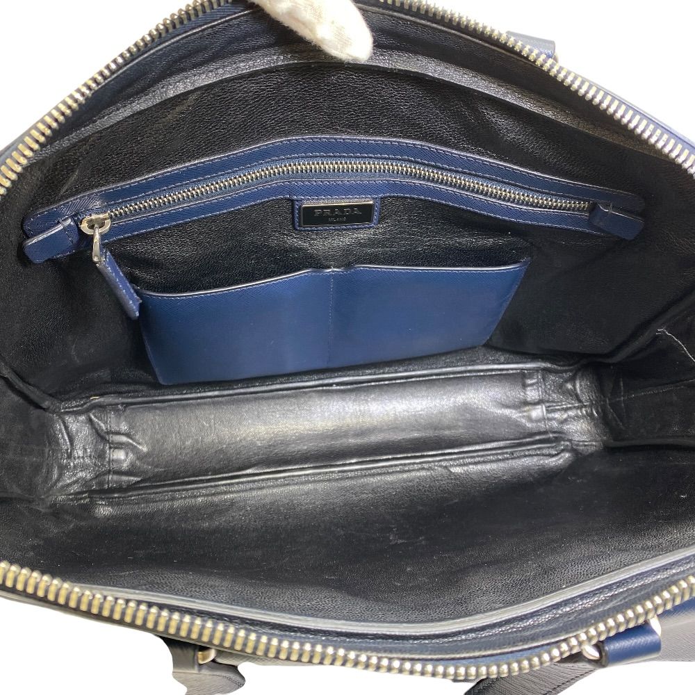 Prada Business Briefcase Triangle Logo Saffiano Leather Navy Silver Practical — view 8