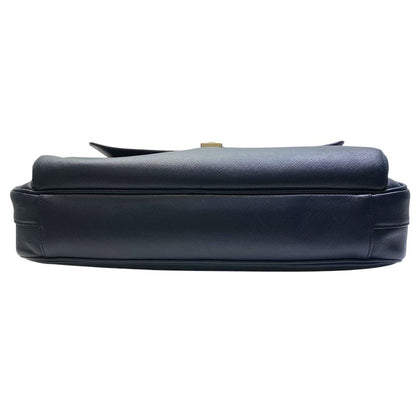 Prada Business Briefcase Triangle Logo Saffiano Leather Navy Silver Practical — view 5