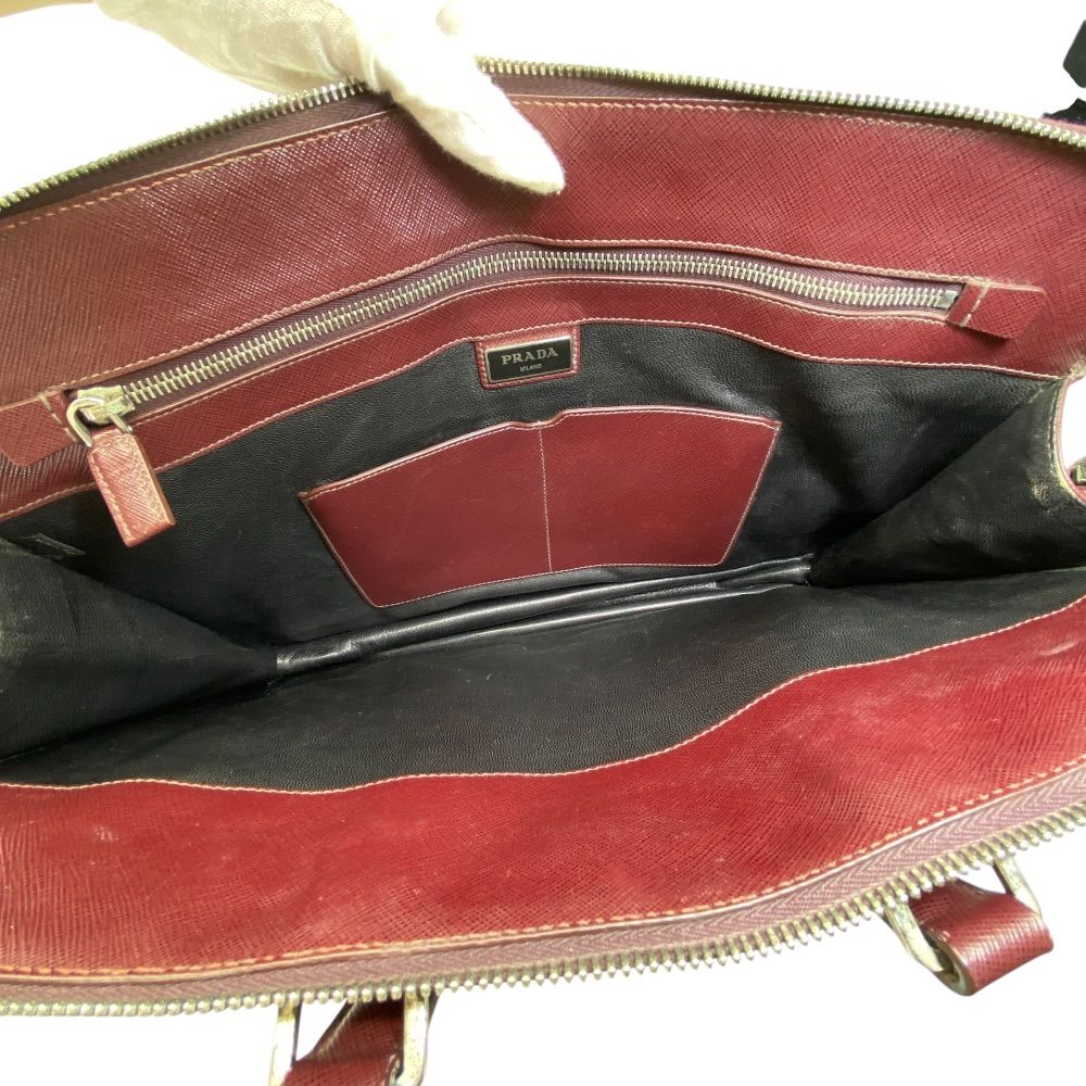 Prada Business Briefcase Handbag Triangle Logo Saffiano Leather Bordeaux Silver — view 9
