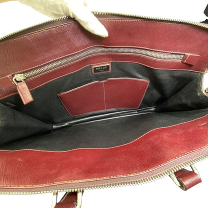 Prada Business Briefcase Handbag Triangle Logo Saffiano Leather Bordeaux Silver — view 9