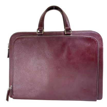Prada Business Briefcase Handbag Triangle Logo Saffiano Leather Bordeaux Silver — view 2