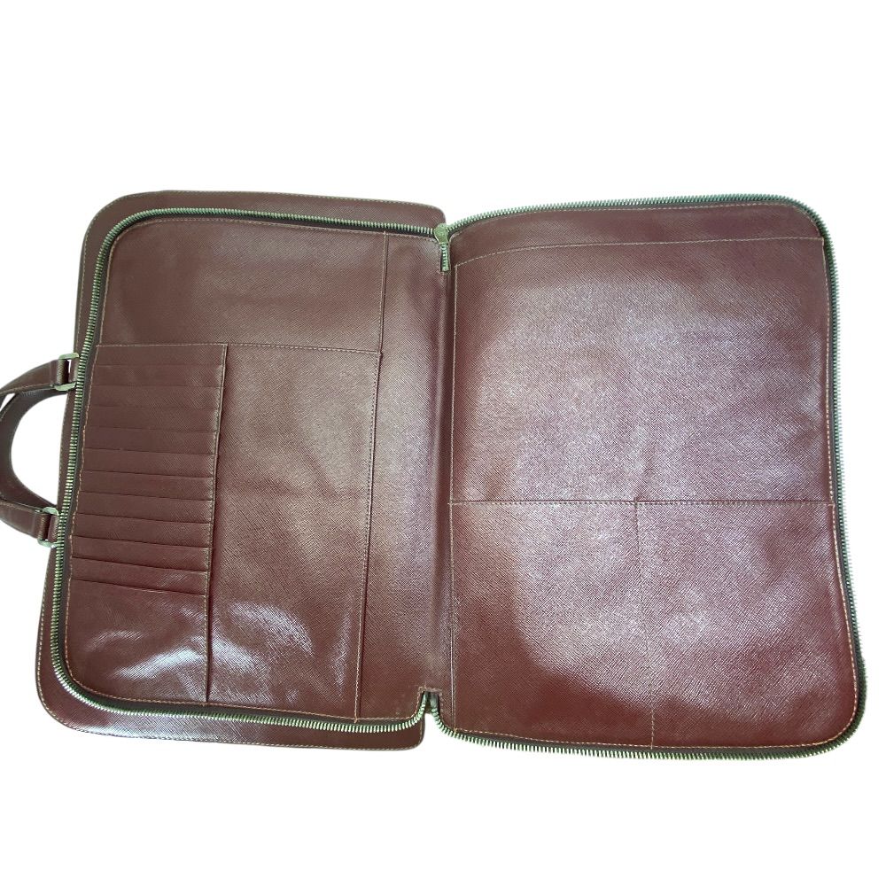 Prada Business Briefcase Handbag Triangle Logo Saffiano Leather Bordeaux Silver — view 7
