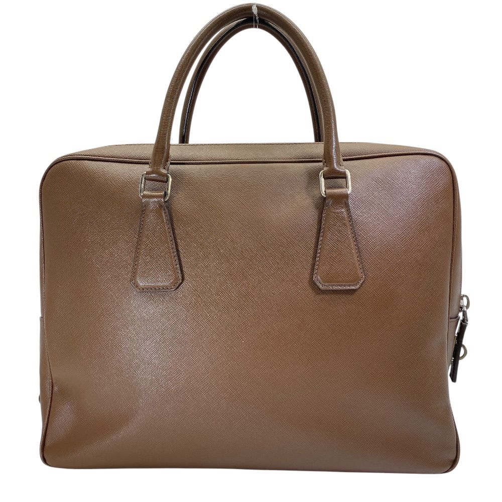 Prada Business Briefcase Handbag Triangle Logo Saffiano Leather Brown Silver — view 2