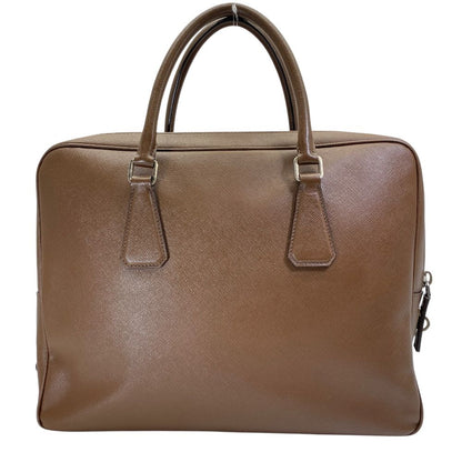 Prada Business Briefcase Handbag Triangle Logo Saffiano Leather Brown Silver — view 2