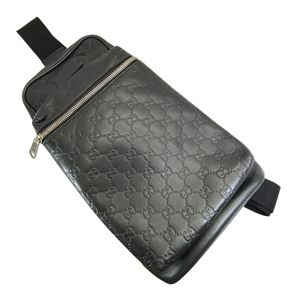 Gucci Guccissima Cross Belt Bag GG Logo Leather Black Mode Practical
