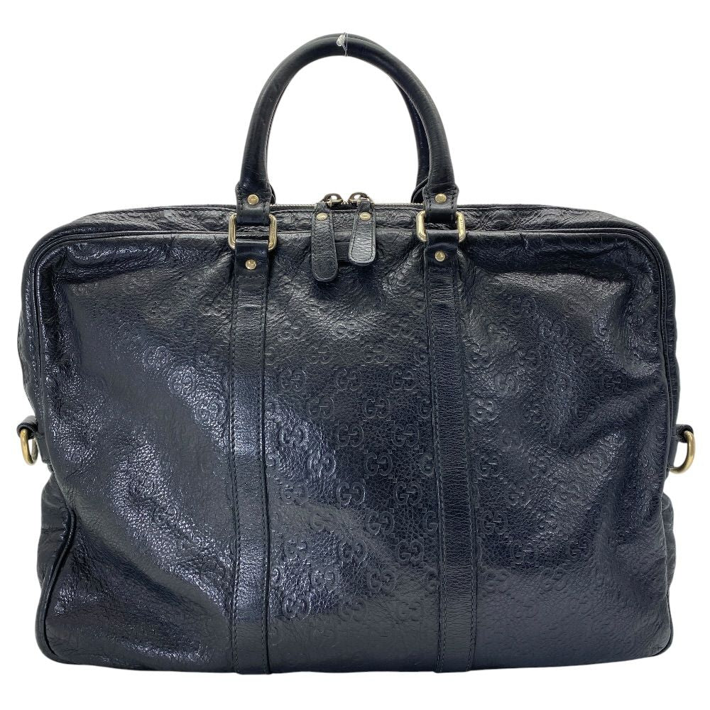 Gucci Guccissima Business Briefcase Handbag GG Logo Leather Black Practical
