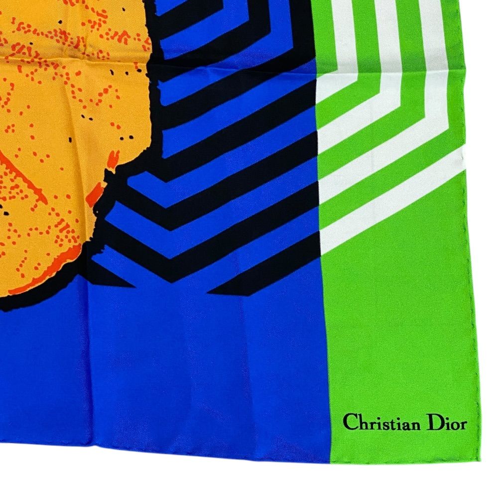 Dior Scarf Shawl D-flower Pop Silk 100% Blue Green Orange Gorgeous Feminine — view 3